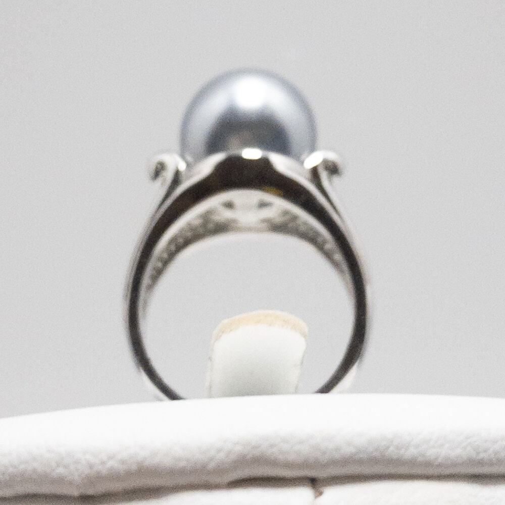 Technibond Faux Black Pearl Statement Ring | Silver Tone | Size 6 - Picture 3 of 11